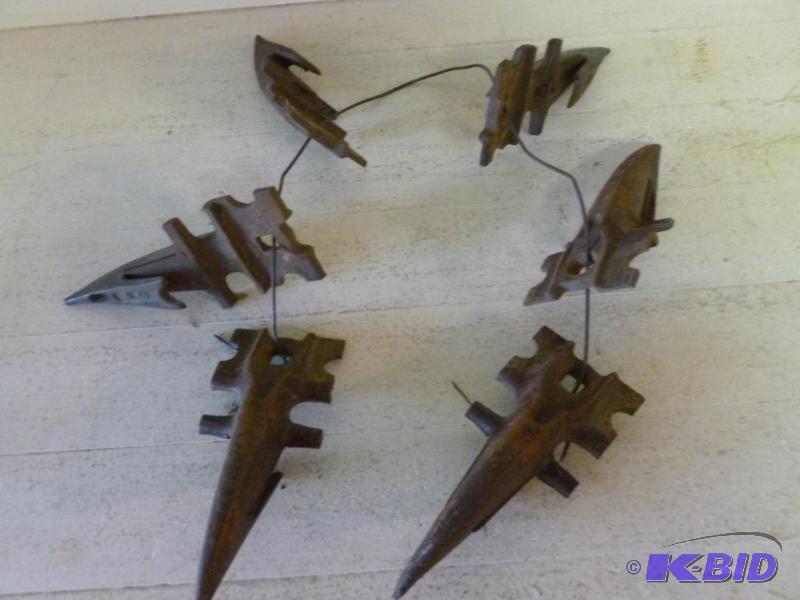 Lot of six vintage cast iron sickle cutter en...