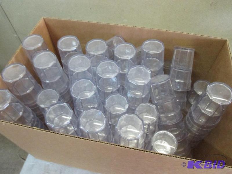 box of small plastic glasses...