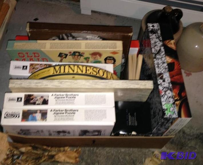 lot 145 image: Box of Puzzles, placemats, camera and Mankato Game