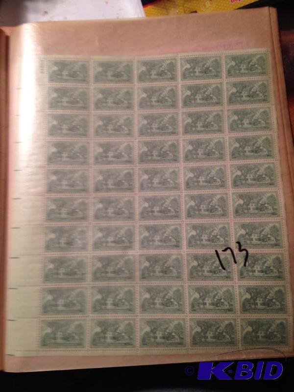 lot 173 image: Sheet of 1954 3 cent stamps  Roosevelt