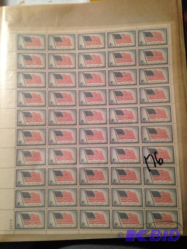 lot 176 image: Sheet of 1950s 4 cent Stamps U.S. Flag