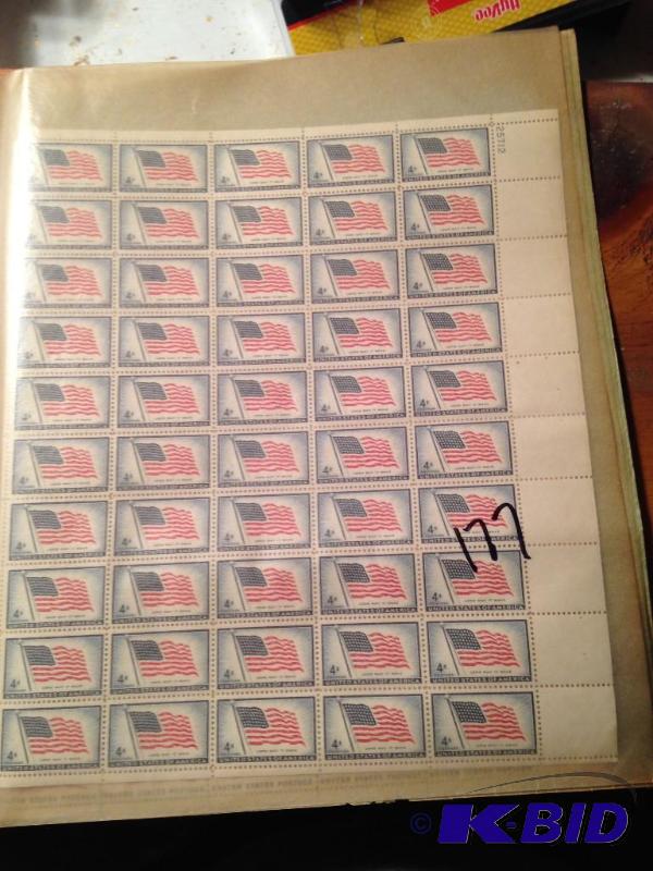 lot 177 image: Sheet of 1950s 4 cent Stamps U.S. Flag