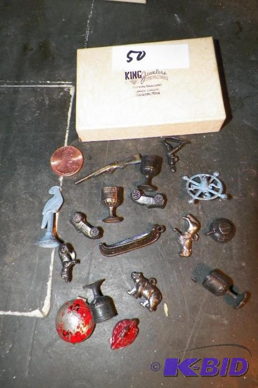 lot 50 image: Cracker Jack Metal Toy Lot.  These are nice old toys.  I collect Cracker Jack Toys and I have seen these before.