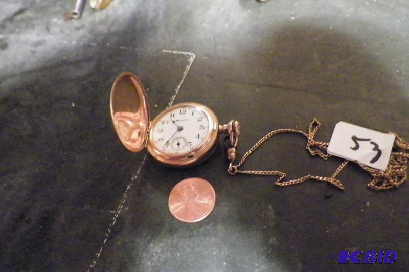 lot 53 image: Small Gold Filled Hampton Pocket Watch with etching