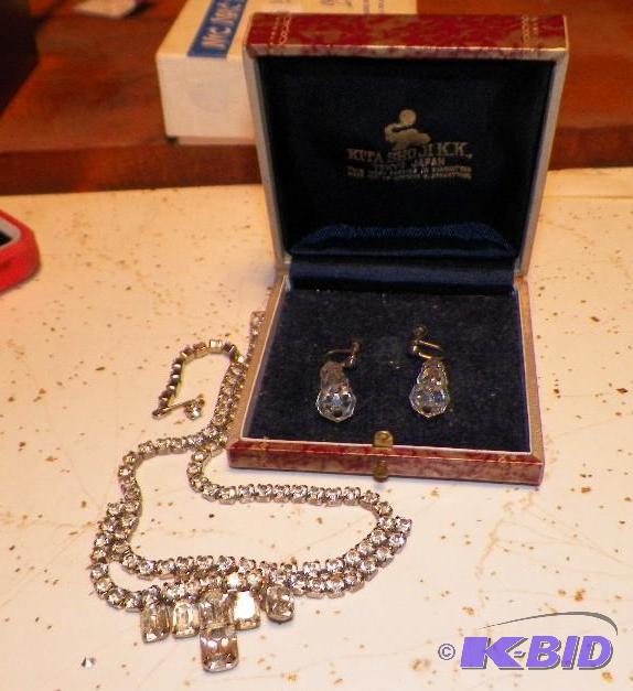 lot 60 image: Old Necklace and earrings in KITA SHOJIKK Box from Japan.  Originally held Ivory Tusk