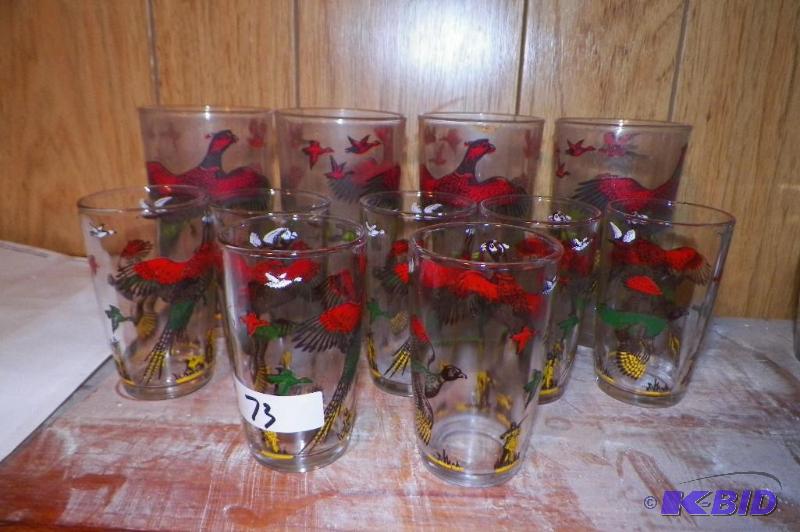 lot 73 image: Set of 5 Pheasant Glasses and 7 Juice Glasses