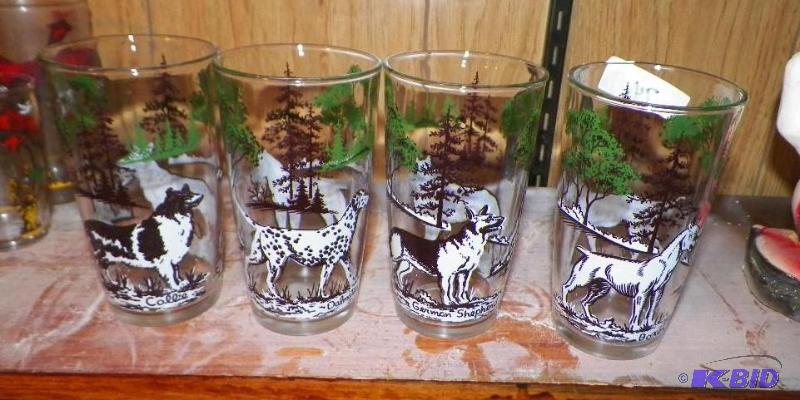 lot 74 image: Set of 4 Dog Glasses DalmatianBoxer & German ShepardCollie