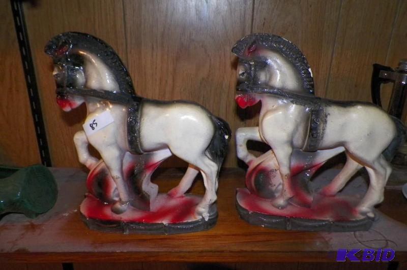 lot 85 image: 2 Chalk ware Horses - 11 inches Horse on right is repaired