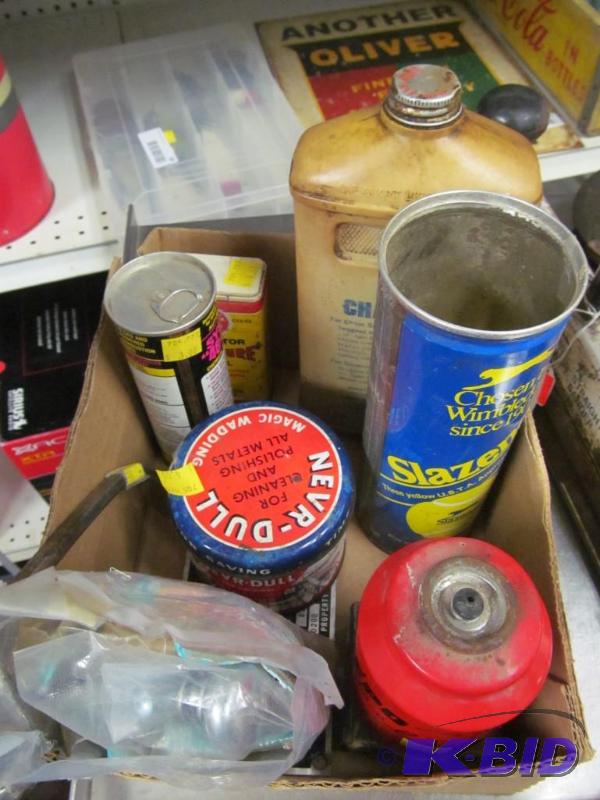 lot 36 image: Lot of vintage advertising tins, vintage Ford wrench, Ford gas cap