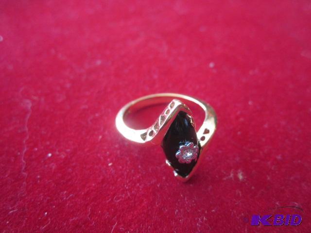Gold colored black onyx, small diamond, Sterl...