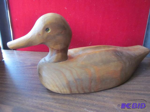 Hand carved wooden flat bill duck decoy with ...