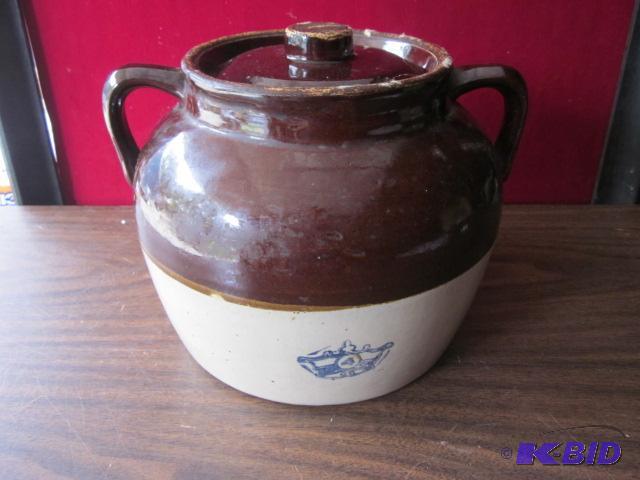 Large stoneware crock, crown with a number 4,...