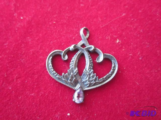 Antique Sterling Silver purple stone pendant,...