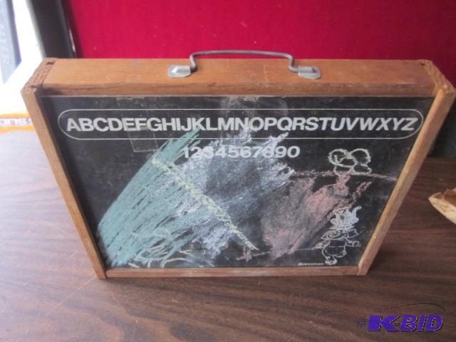 Vintage Pressman wooden chalk board storage b...