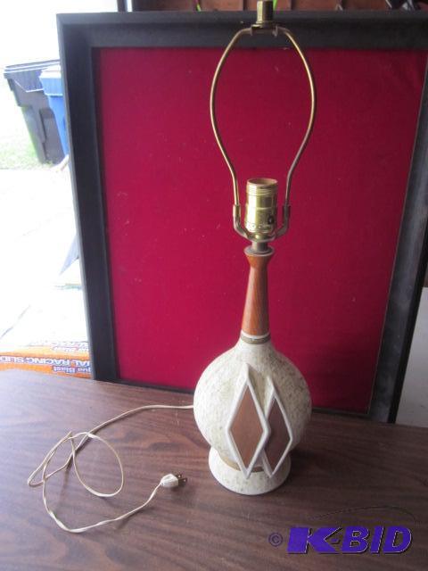 Mid Century ceramic and wood table lamp.&nbsp...