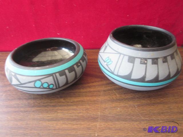 Pair of hand painted Kopa Native pots.&nbsp...