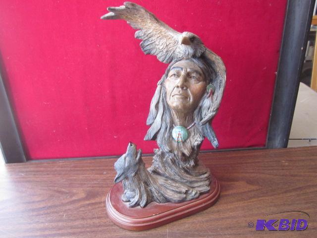 13 inch decorative resin Native Chief on wood...