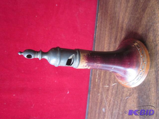 Antique metal Railroad whistle with wooden st...