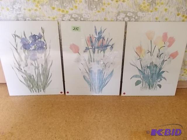 lot 25 image: 3-Floral Pictures (Signed) &nbsp18x24...
