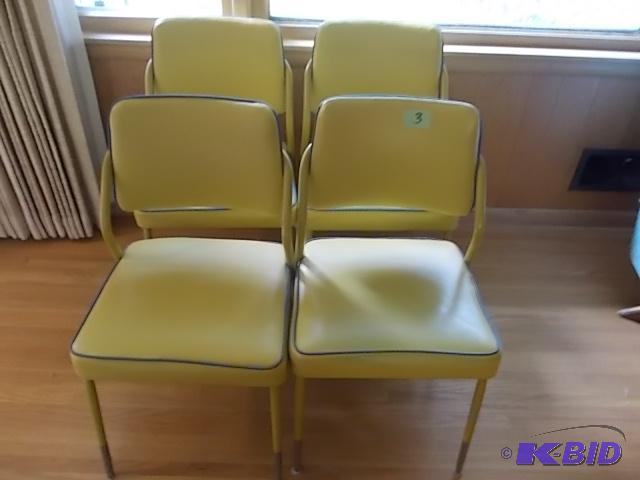 lot 3 image: 4-Yellow Vinyl Steel Frame Chairs With Blue P...