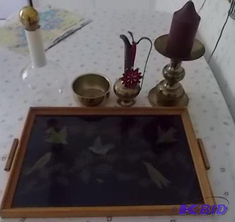 lot 41 image: Glass Top Serving Tray With Gold Bird Design,...