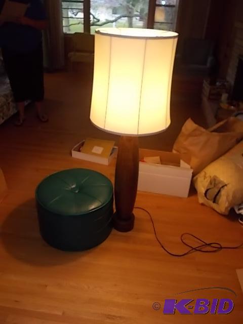 lot 6 image: Large Wood Lamp With Shade (50 in Tall), Gree...