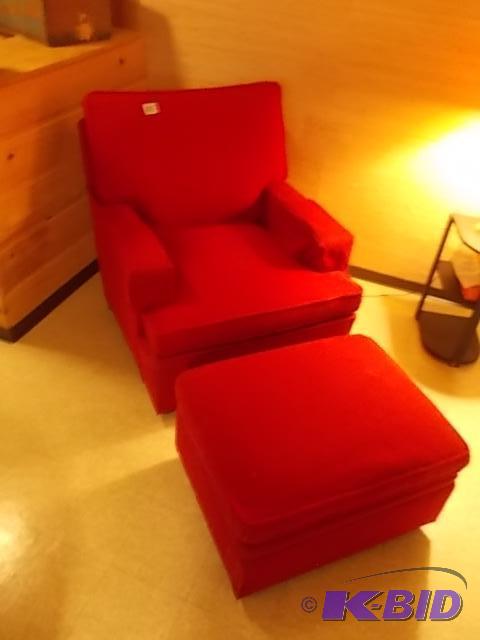 lot 85 image: Vintage Red Chair With Ottoman This Item Is...