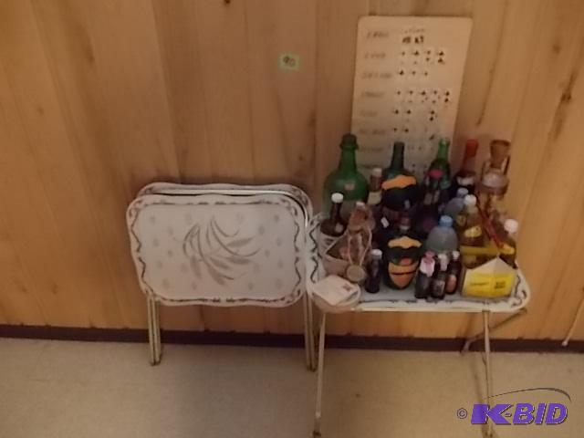 lot 90 image: 3-Metal TV Trays, Old Liquor & Mix Bottle...
