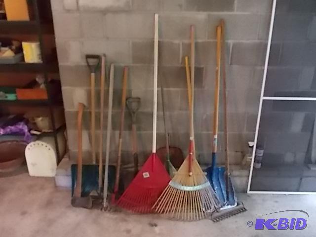 lot 96 image: Large Lot Of Implements Shovels, Rakes, Broo...