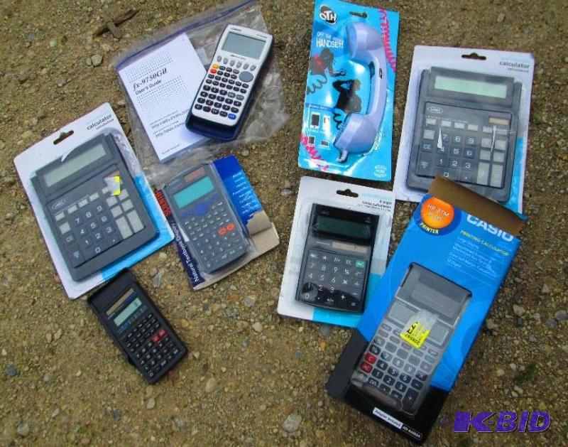 mixed lof of calculators, simple casino print...