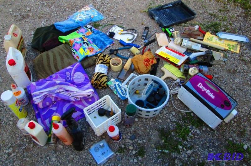 easy bake oven, blankets, sheets, various che...