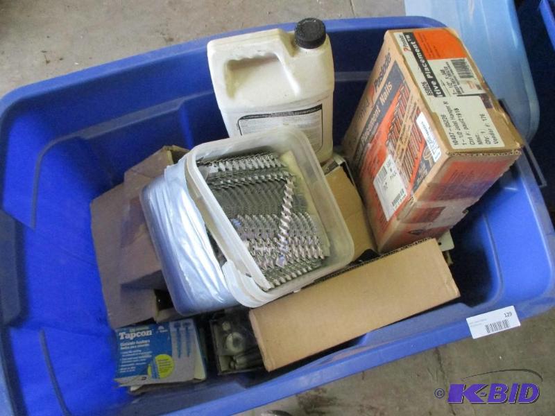 lot 129 image: Tote of construction hardware...