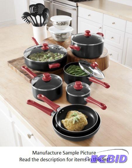 lot 112 image: Ginnys&nbspCookware Set - Black with red han...