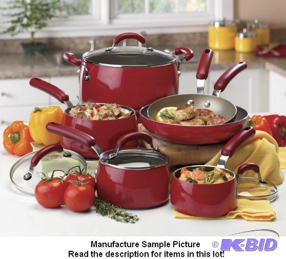 lot 141 image: Red Silverstone Cookware Set - Equip your kit...