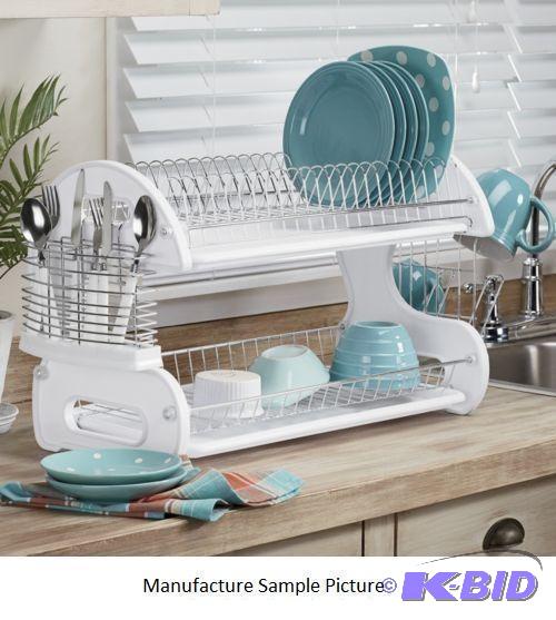 lot 33 image: Home Basics Two Tier Dish Drainer - White and...