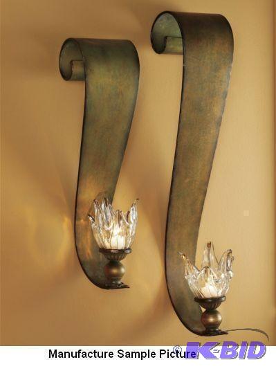 lot 36 image: Set of 2 Ribbon Swirl Sconces - Striking wall...