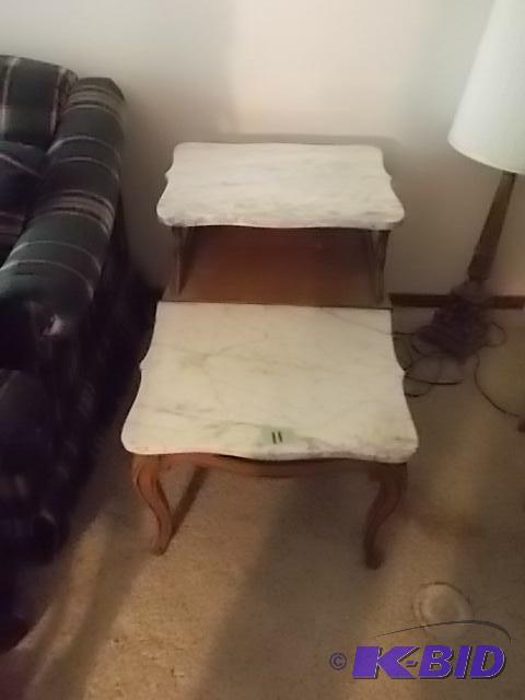 lot 11 image: Marble Top Step End Table (Corner Crack), 20x...