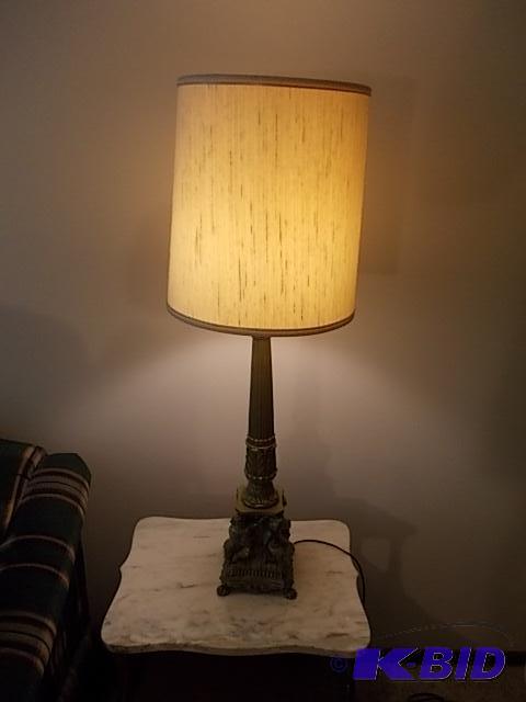 lot 12 image: 36" Brass Cherub Lamp With Shade...