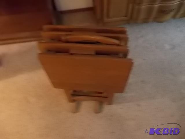 lot 33 image: Set Of 4-Wood TV Trays With Stand...