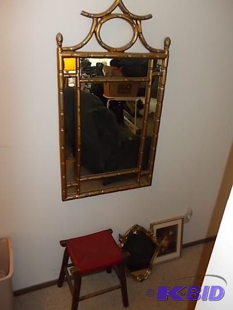 lot 53 image: 2-Mirrors, 1-Stool, 1-Floral Picture...