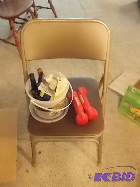 lot 59 image: Metal Folding Chair, Pail Of Tools, Dirt Devi...