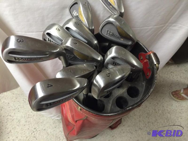 Red Golf Bag with Warrior clubs