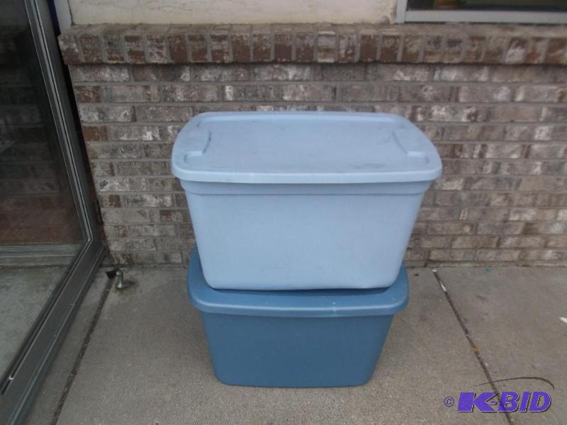 lot 120 image: Pair Of Storage Bins With Lids, Some Wear, Me...