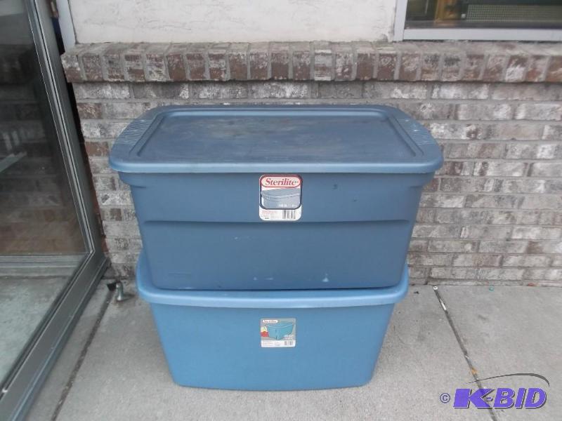 lot 121 image: Pair Of Storage Bins With Lids, Some Wear, Ab...