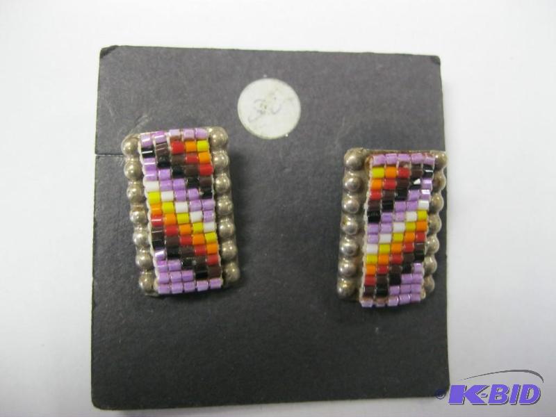 lot 210 image: Pair Of Beaded earrings - Marked Sterling...