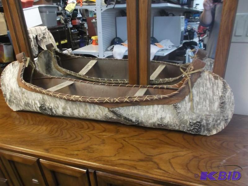 lot 34 image: Folk Art Birch Wood Canoe, Very Dusty, About ...