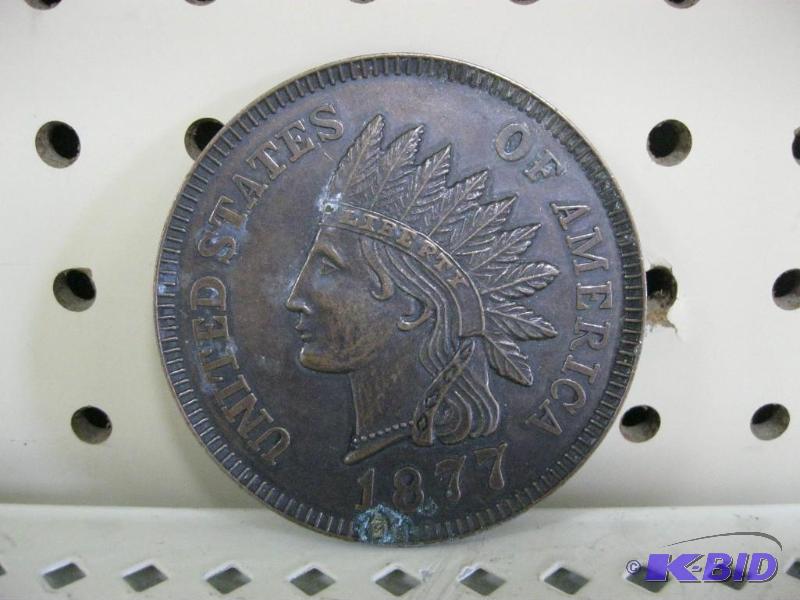 lot 44 image: Large Novelty Indian Head Penny Paperweight...