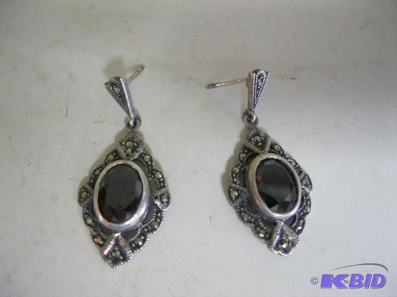 lot 66 image: Pair Of Black Stone Earrings...