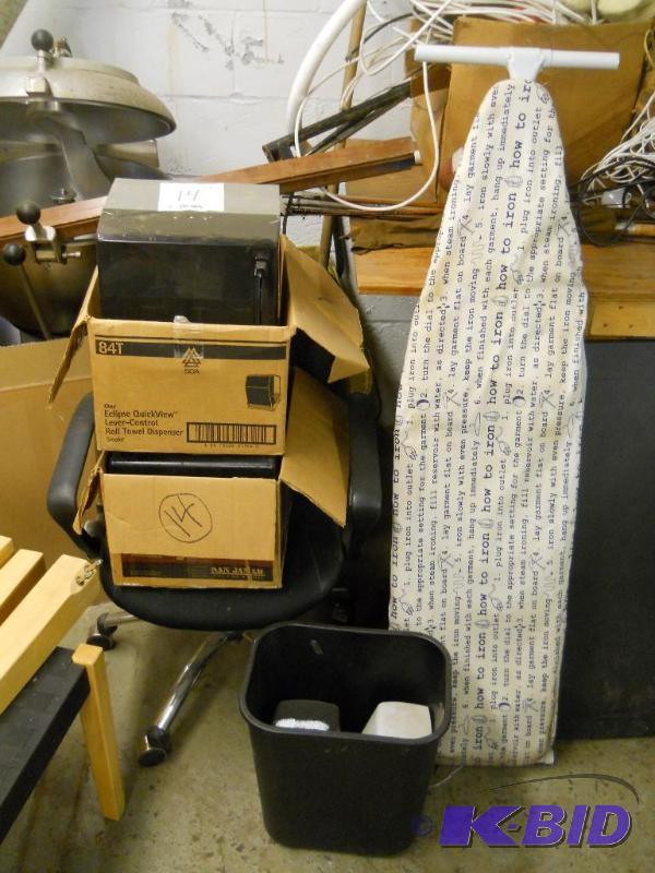 lot 20 image: Paper Towel   Soap Dispensers, Ironing Board, Can