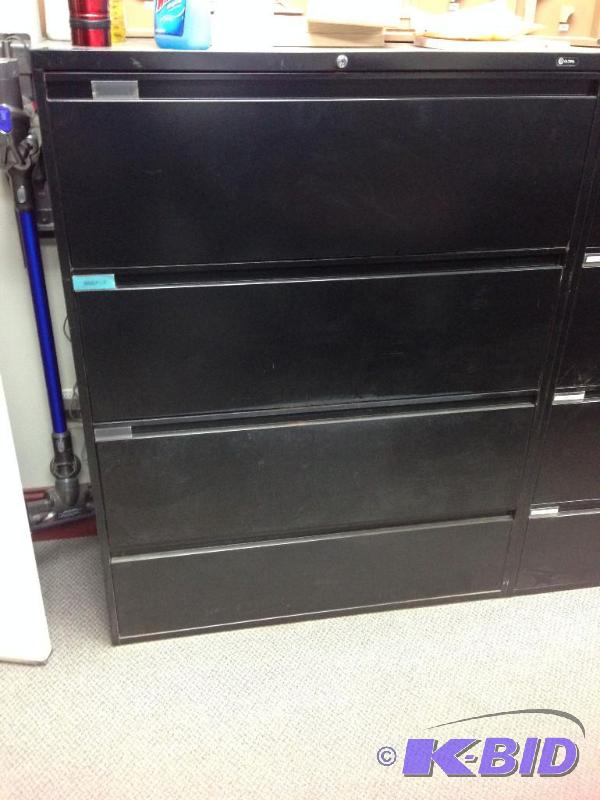 lot 53 image: Global Black 4 Drawer Lateral File Cabinet